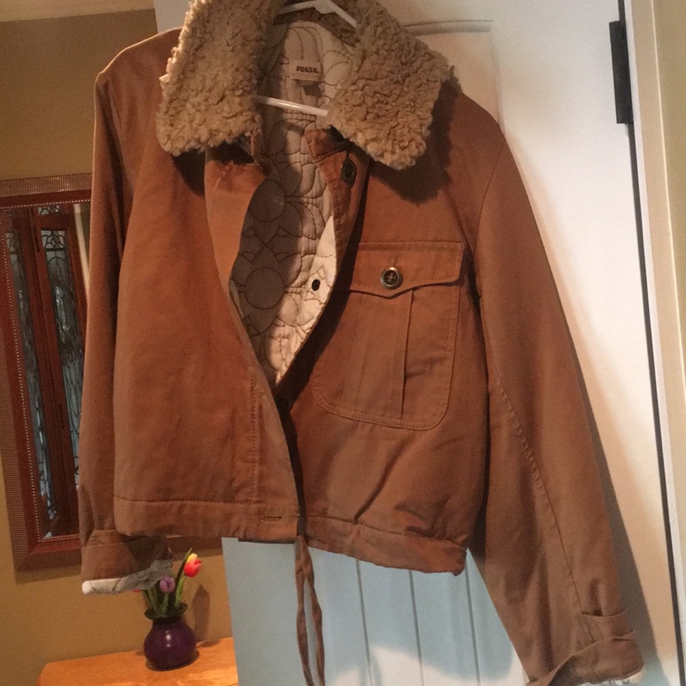 Fossil Bomber Coat Jacket Tan Daisy